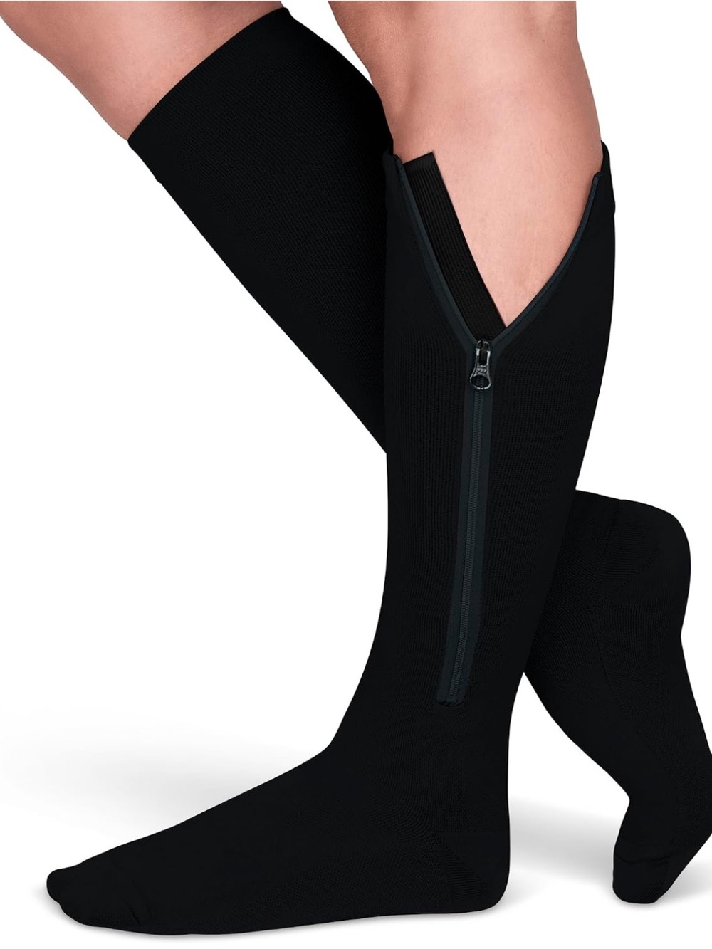 NEW TheraMagic™ Zipper Compression Socks One Pair Unisex Sealed Solid Black L/XL